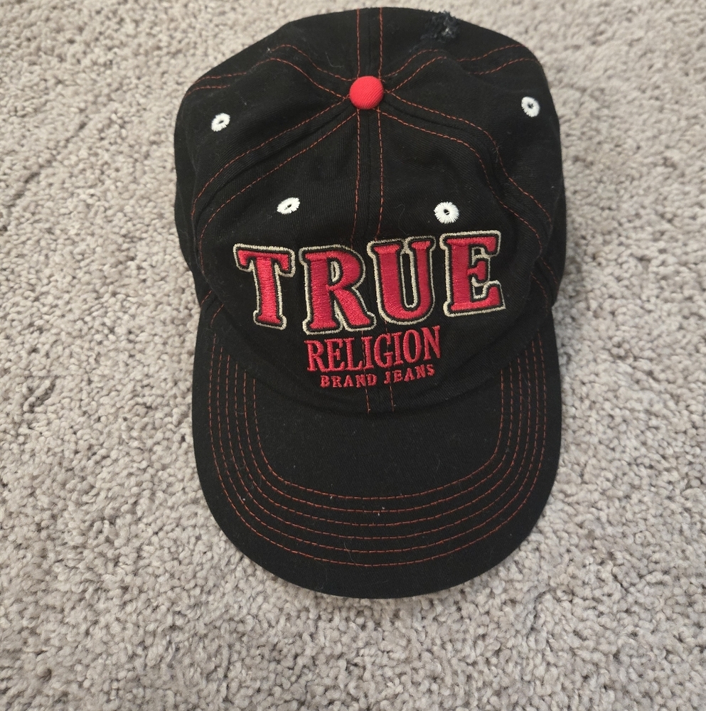 True Religion Black Hat with Red Stitching
